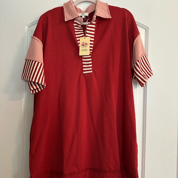 entro Dresses & Skirts - entro Red and Pink Striped Collar Polo Mini Dress